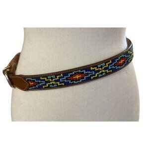 Vintage Ann Taylor Beaded Leather Buckle Belt Size Large Southwestern Statement